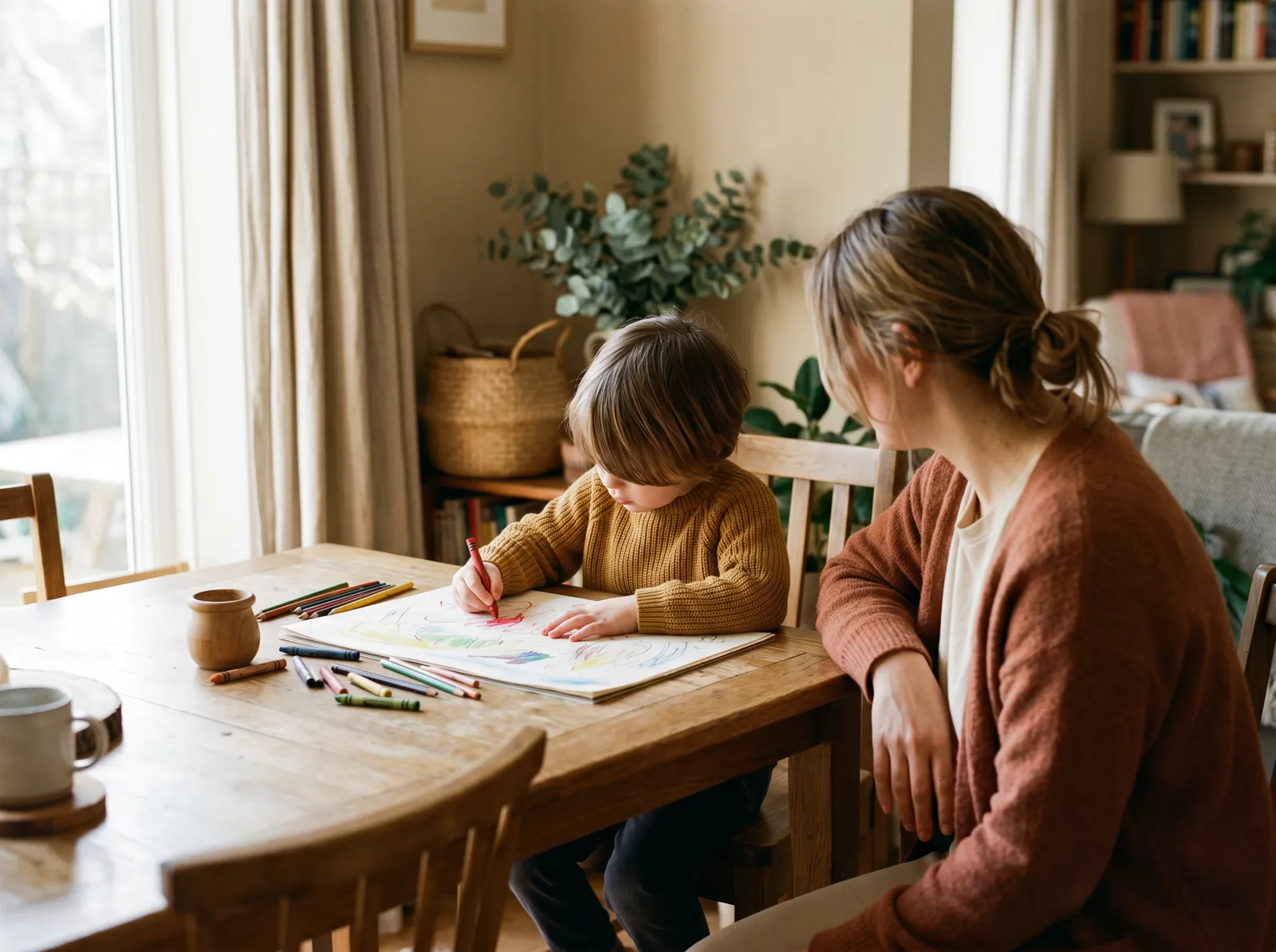 Infant concentrat en una activitat creativa a casa